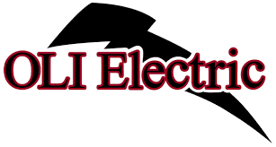 Logo with text "OLI Electric" in red with a bold black lightning bolt above and behind it.